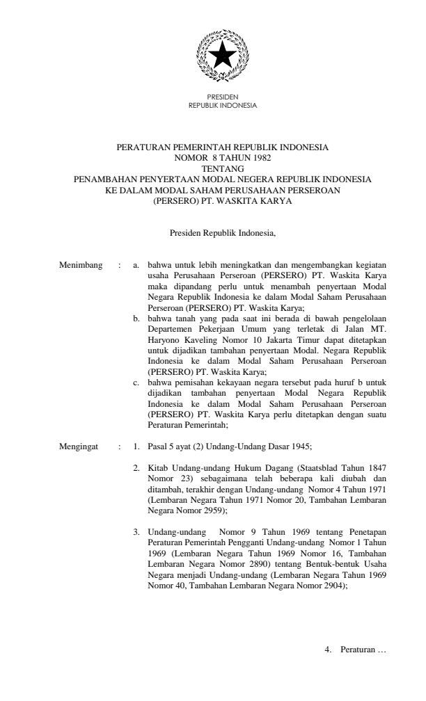 Peraturan Pemerintah Nomor 8 Tahun 1982
