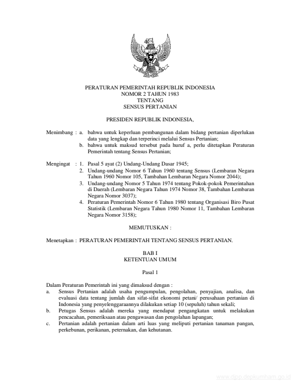 Peraturan Pemerintah Nomor 2 Tahun 1983