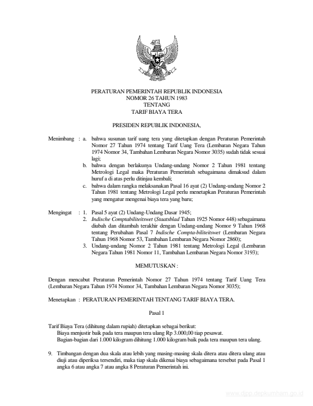 Peraturan Pemerintah Nomor 26 Tahun 1983
