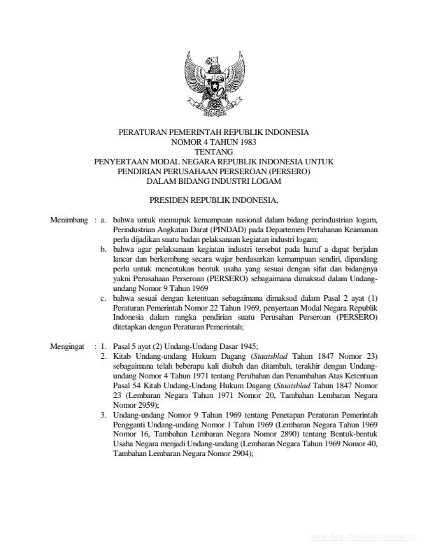 Peraturan Pemerintah Nomor 4 Tahun 1983