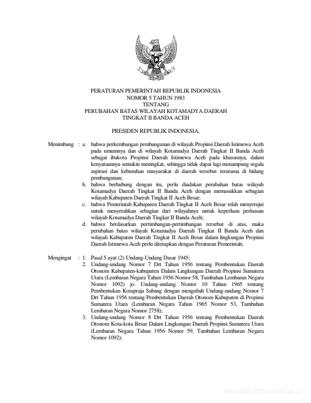 Peraturan Pemerintah Nomor 5 Tahun 1983