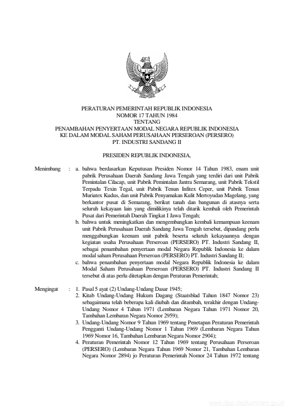 Peraturan Pemerintah Nomor 17 Tahun 1984