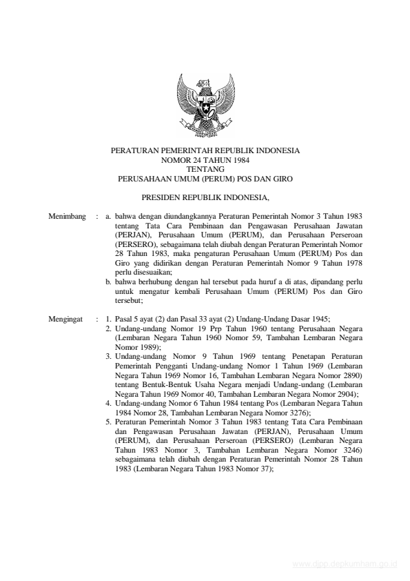 Peraturan Pemerintah Nomor 24 Tahun 1984