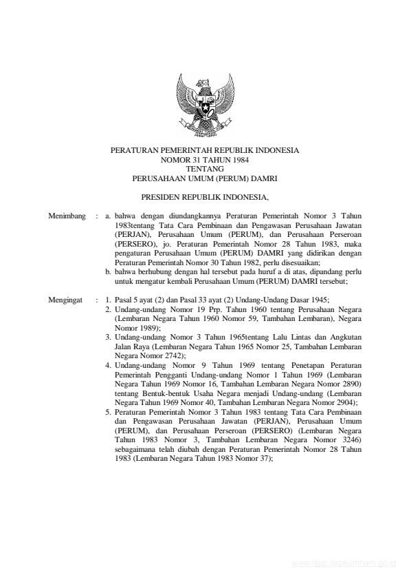 Peraturan Pemerintah Nomor 31 Tahun 1984