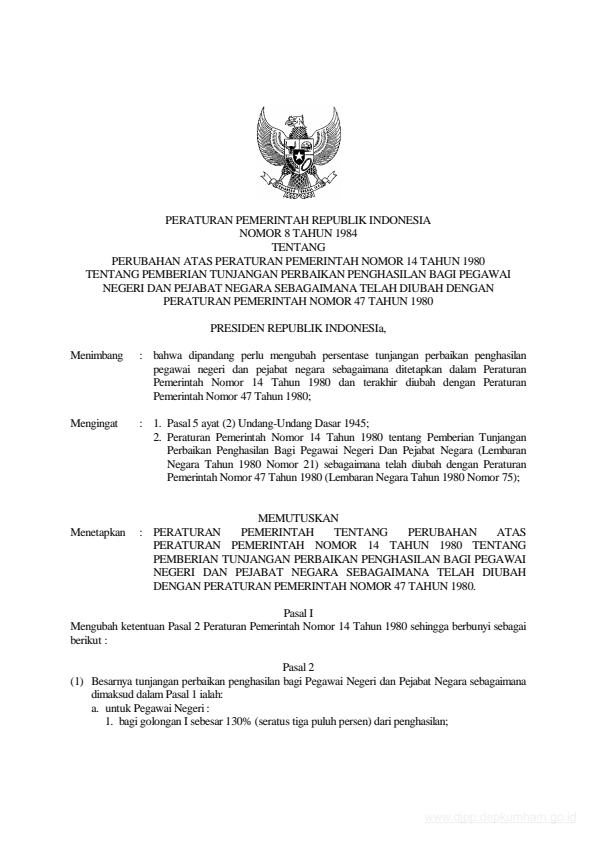 Peraturan Pemerintah Nomor 8 Tahun 1984