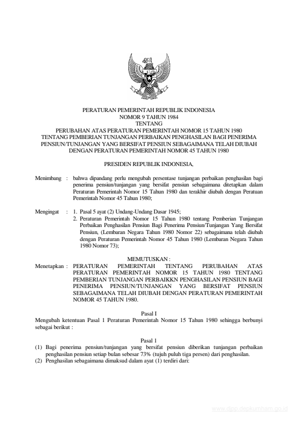 Peraturan Pemerintah Nomor 9 Tahun 1984