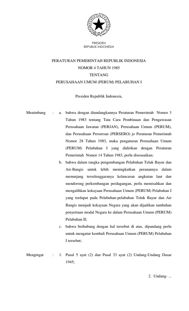 Peraturan Pemerintah Nomor 4 Tahun 1985