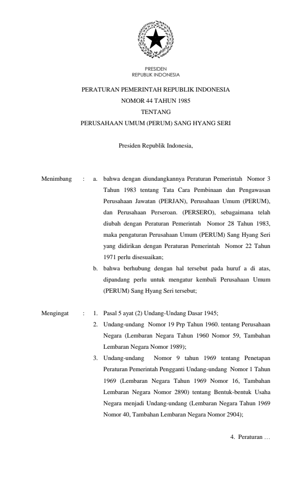 Peraturan Pemerintah Nomor 44 Tahun 1985