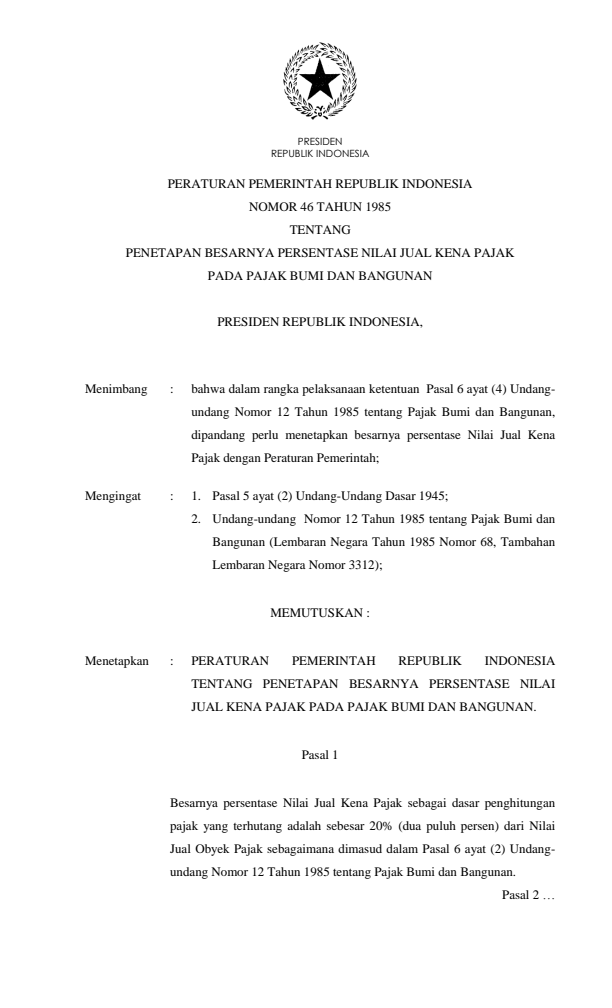 Peraturan Pemerintah Nomor 46 Tahun 1985