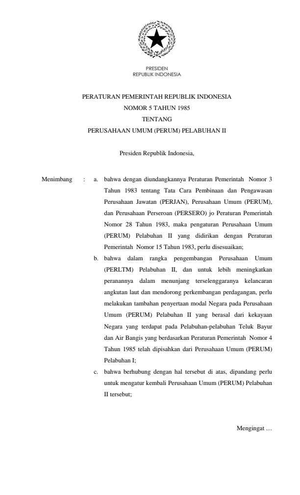 Peraturan Pemerintah Nomor 5 Tahun 1985