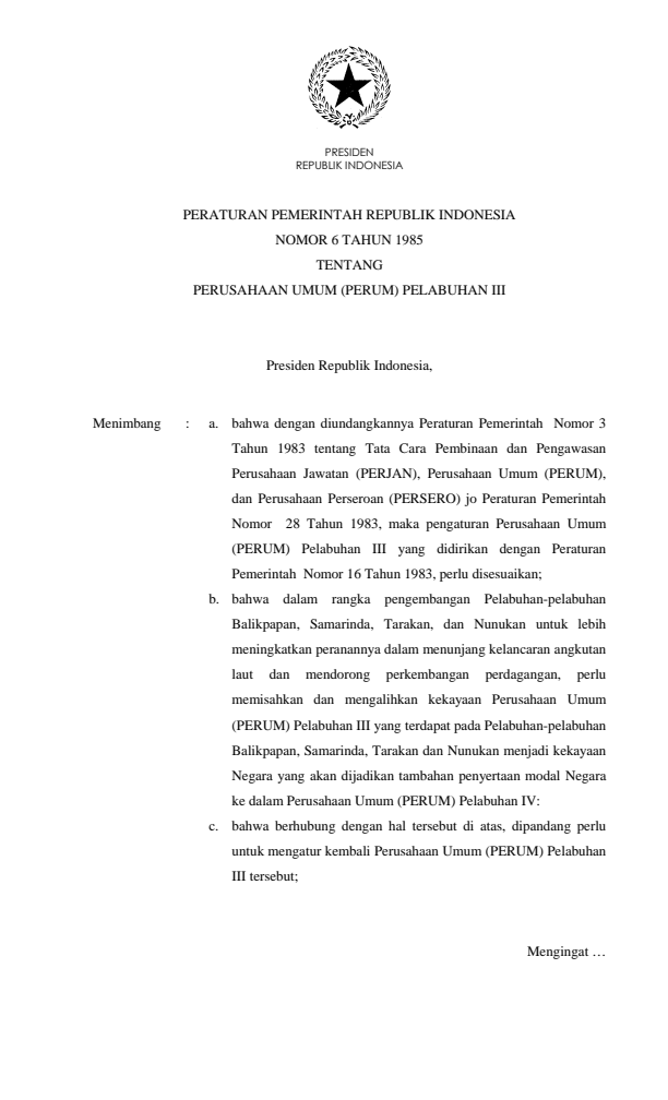 Peraturan Pemerintah Nomor 6 Tahun 1985
