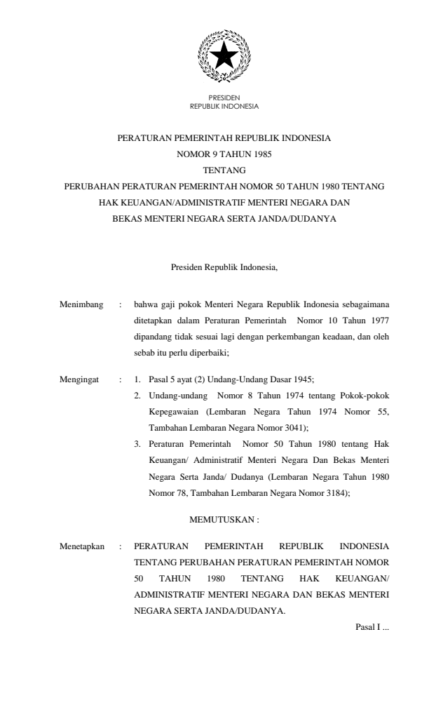 Peraturan Pemerintah Nomor 9 Tahun 1985