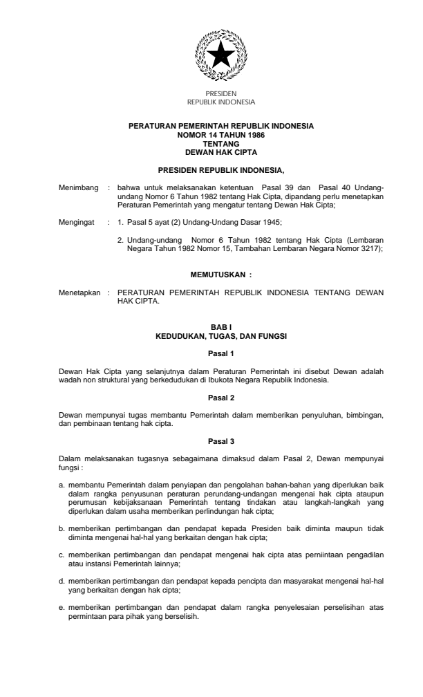 Peraturan Pemerintah Nomor 14 Tahun 1986