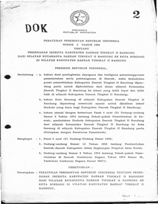 Peraturan Pemerintah Nomor 2 Tahun 1986