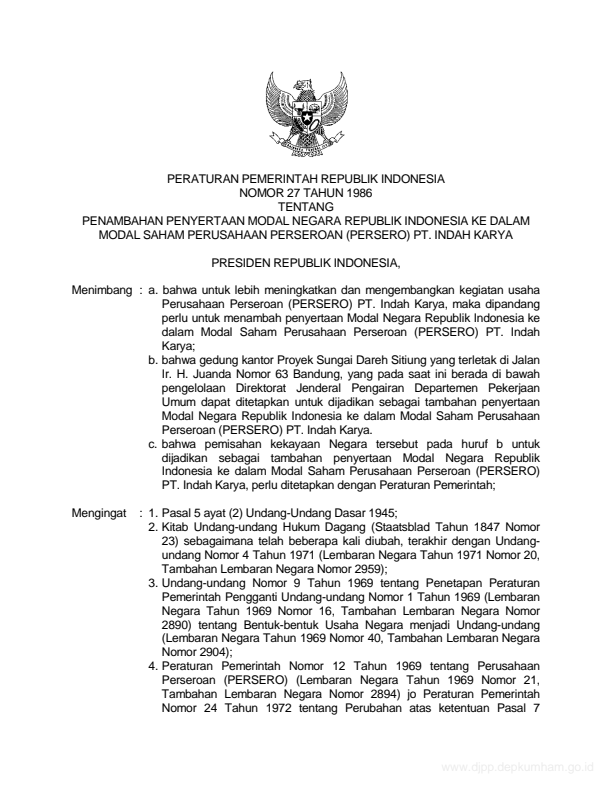 Peraturan Pemerintah Nomor 27 Tahun 1986