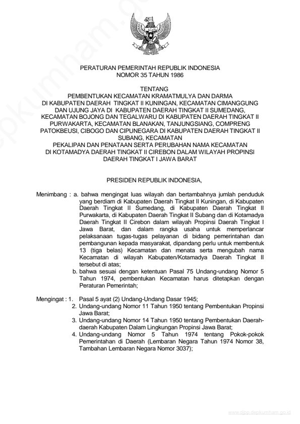 Peraturan Pemerintah Nomor 35 Tahun 1986