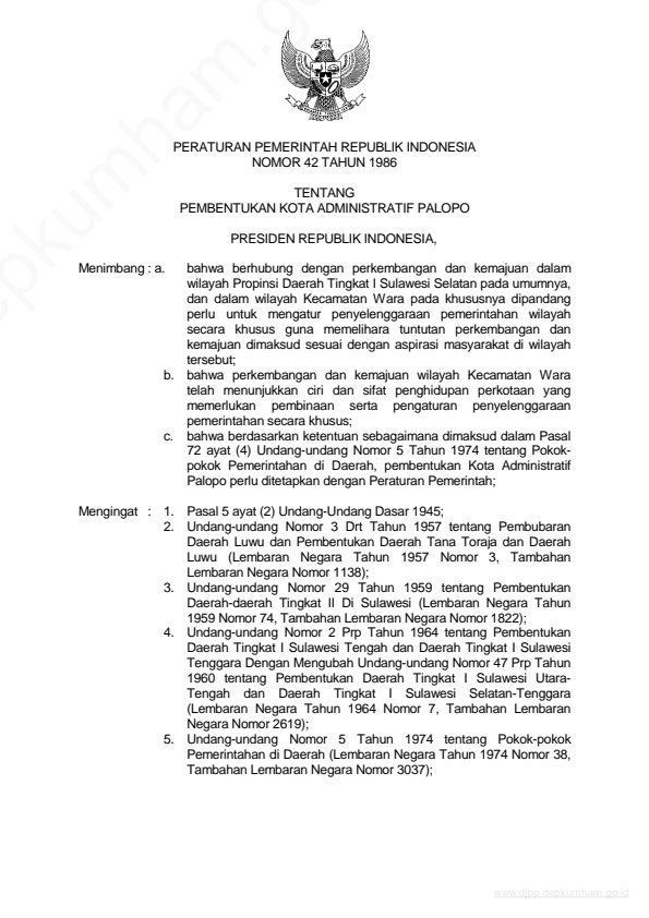 Peraturan Pemerintah Nomor 42 Tahun 1986