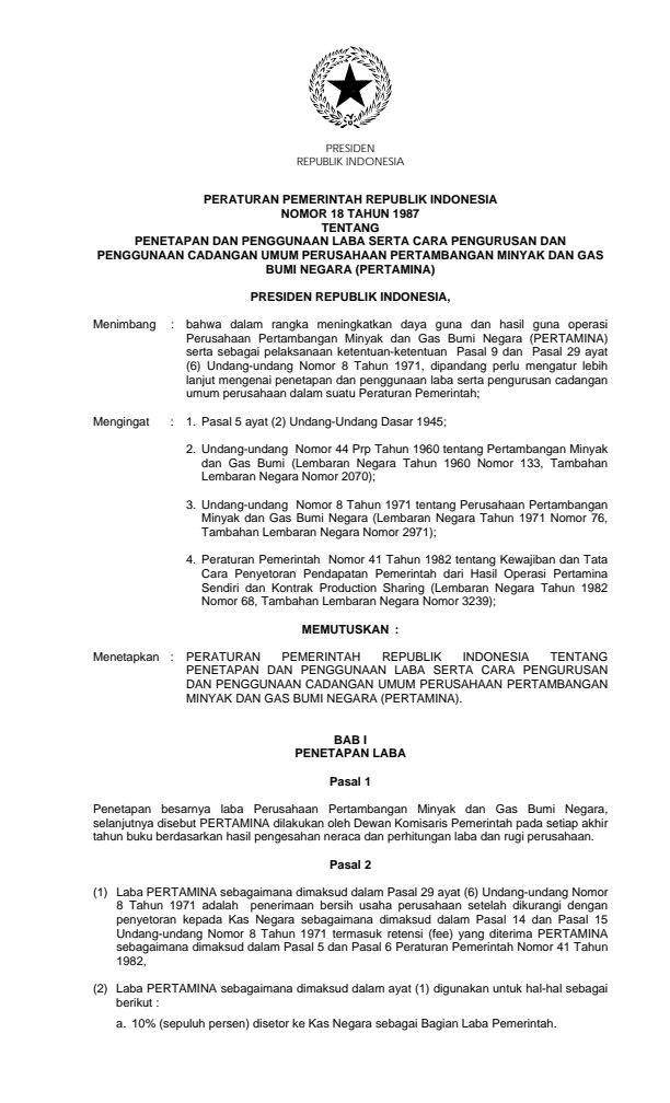 Peraturan Pemerintah Nomor 18 Tahun 1987