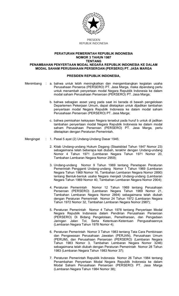 Peraturan Pemerintah Nomor 3 Tahun 1987