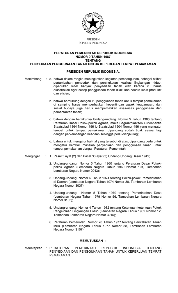 Peraturan Pemerintah Nomor 9 Tahun 1987