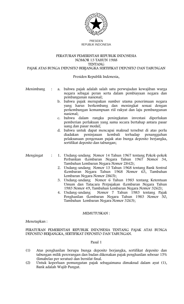 Peraturan Pemerintah Nomor 13 Tahun 1988