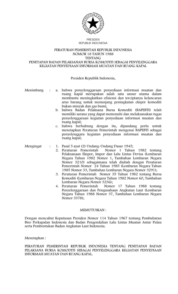 Peraturan Pemerintah Nomor 18 Tahun 1988