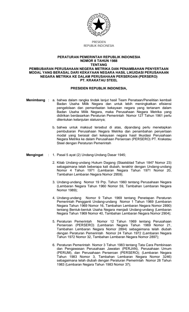 Peraturan Pemerintah Nomor 8 Tahun 1988