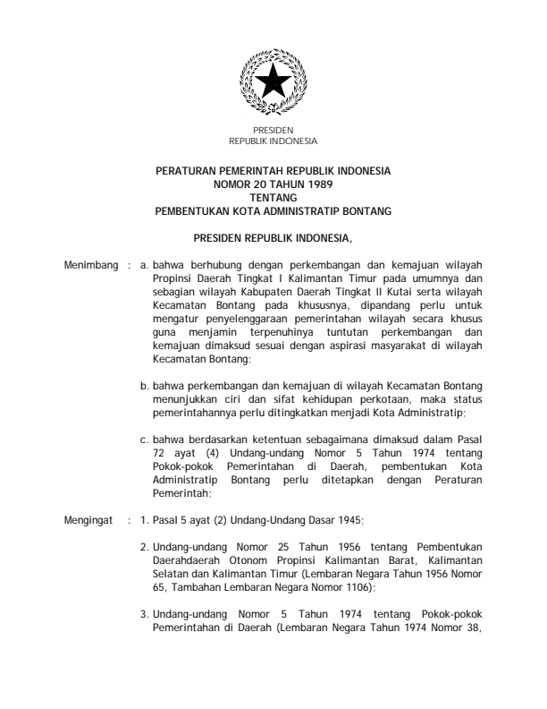 Peraturan Pemerintah Nomor 20 Tahun 1989