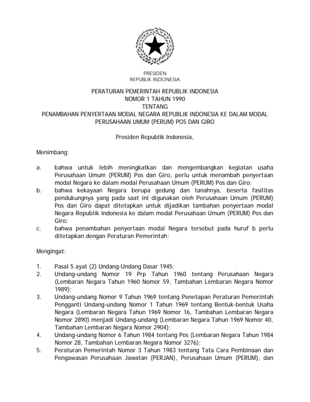 Peraturan Pemerintah Nomor 1 Tahun 1990