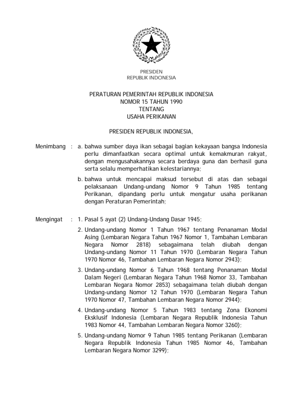Peraturan Pemerintah Nomor 15 Tahun 1990