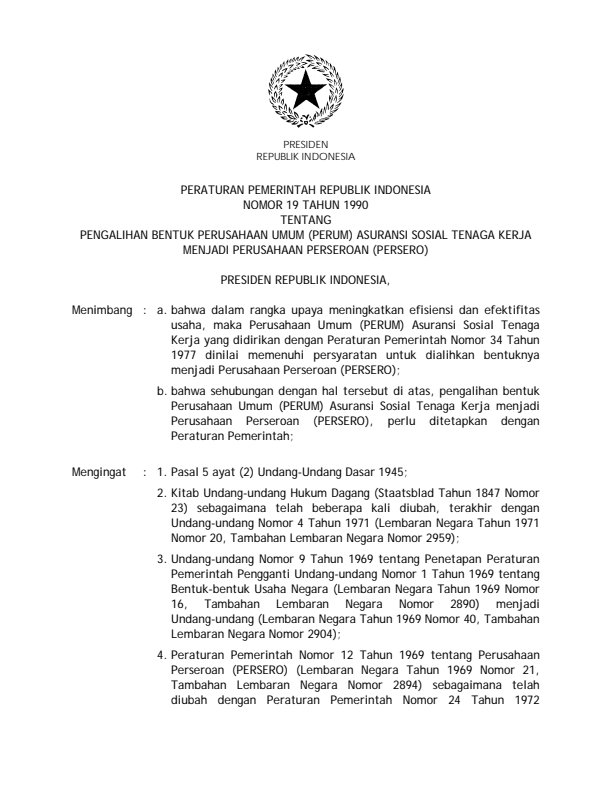 Peraturan Pemerintah Nomor 19 Tahun 1990