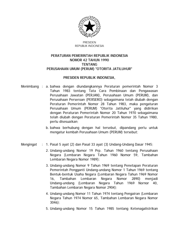 Peraturan Pemerintah Nomor 42 Tahun 1990