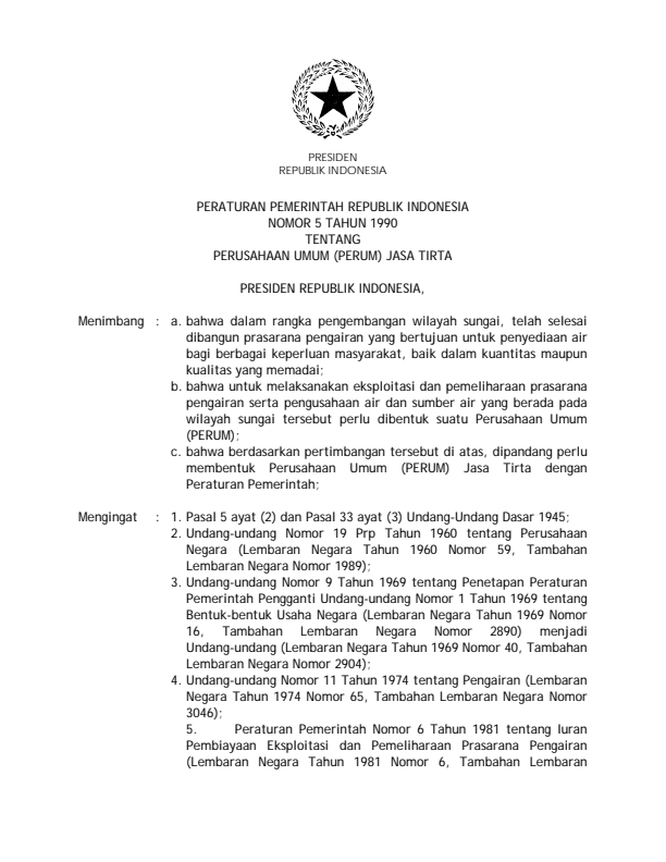 Peraturan Pemerintah Nomor 5 Tahun 1990