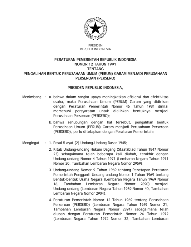 Peraturan Pemerintah Nomor 12 Tahun 1991