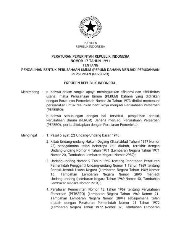 Peraturan Pemerintah Nomor 17 Tahun 1991