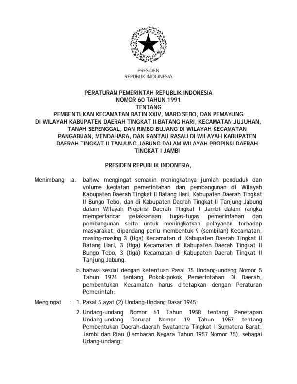 Peraturan Pemerintah Nomor 60 Tahun 1991