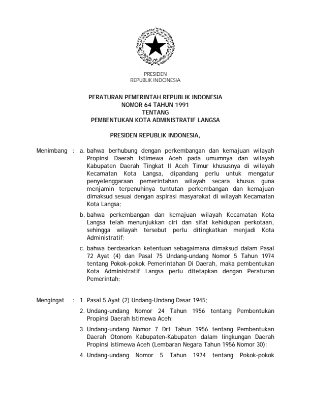 Peraturan Pemerintah Nomor 64 Tahun 1991