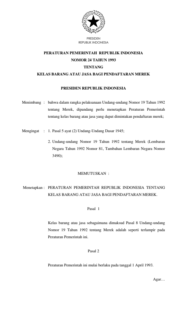 Peraturan Pemerintah Nomor 24 Tahun 1993