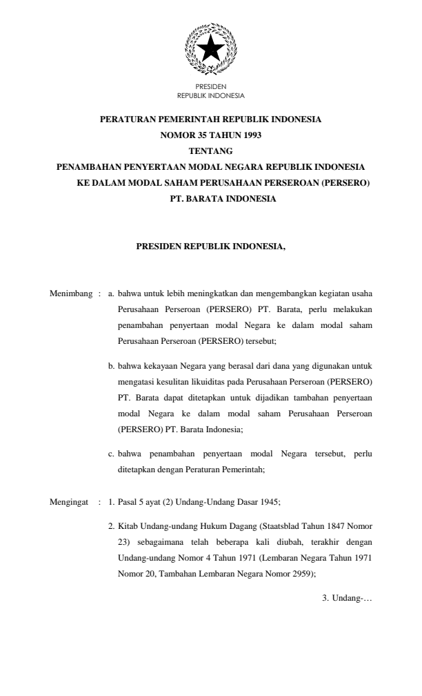 Peraturan Pemerintah Nomor 35 Tahun 1993