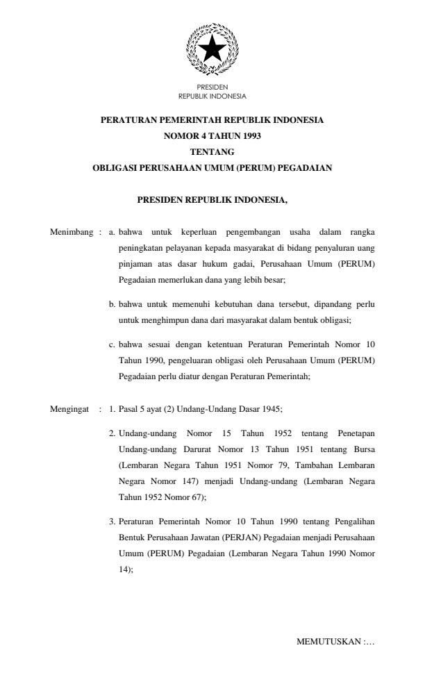 Peraturan Pemerintah Nomor 4 Tahun 1993