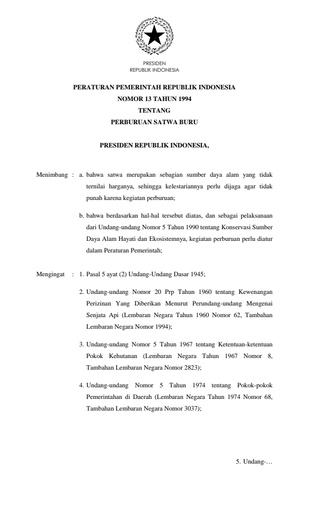 Peraturan Pemerintah Nomor 13 Tahun 1994