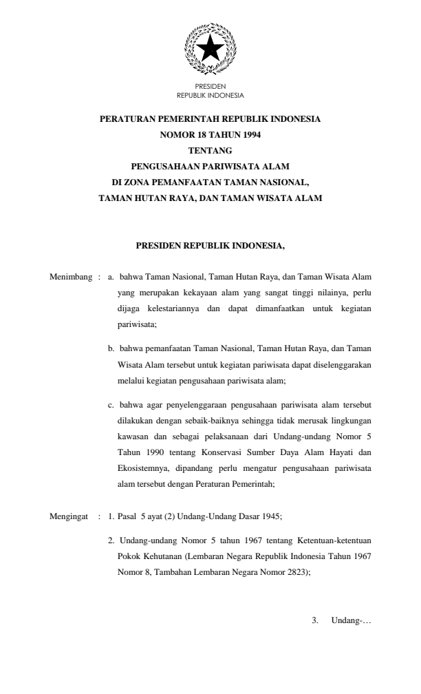 Peraturan Pemerintah Nomor 18 Tahun 1994
