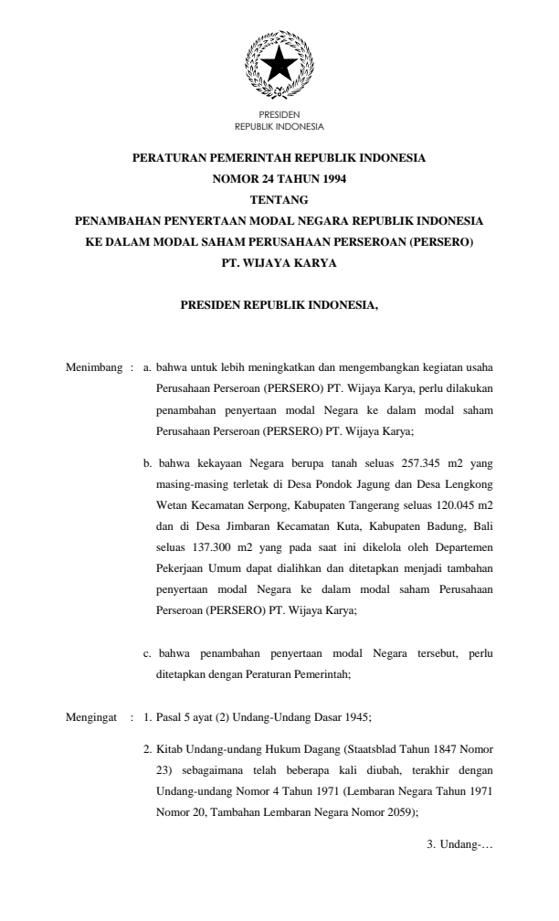 Peraturan Pemerintah Nomor 24 Tahun 1994