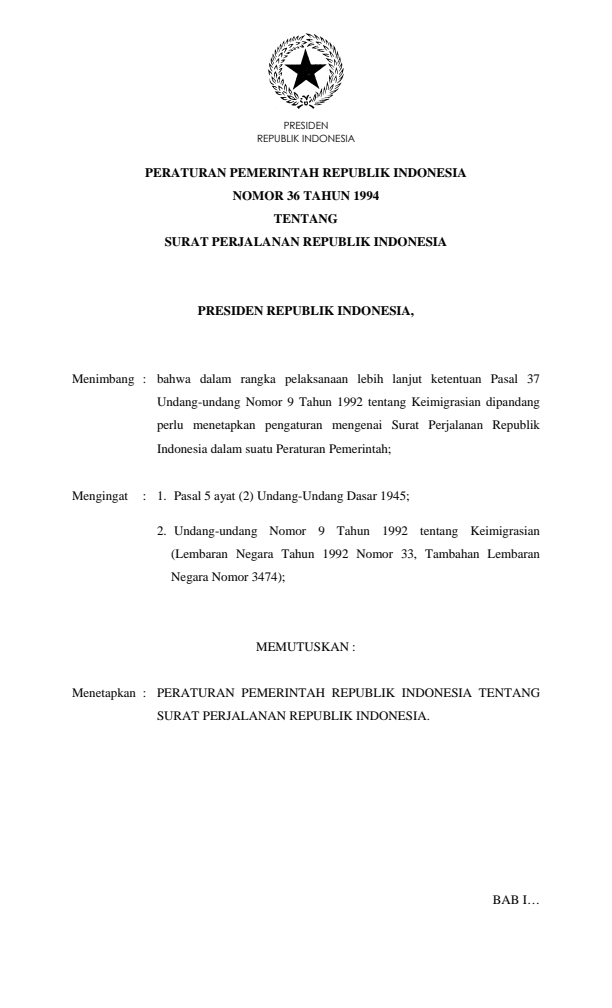 Peraturan Pemerintah Nomor 36 Tahun 1994