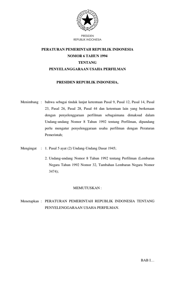 Peraturan Pemerintah Nomor 6 Tahun 1994