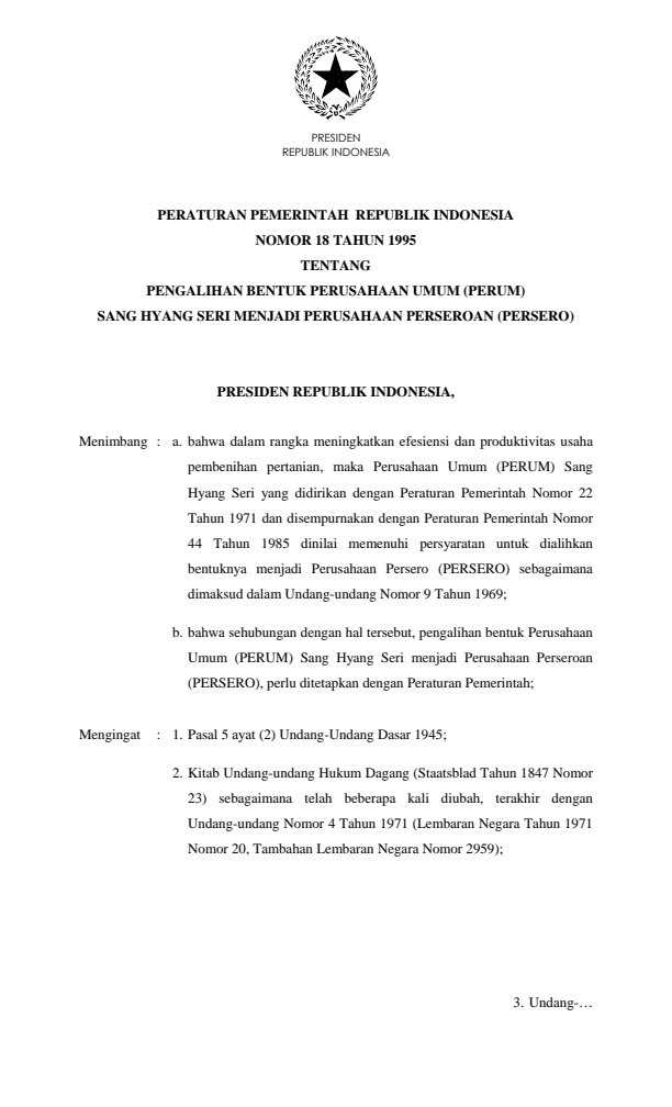 Peraturan Pemerintah Nomor 18 Tahun 1995
