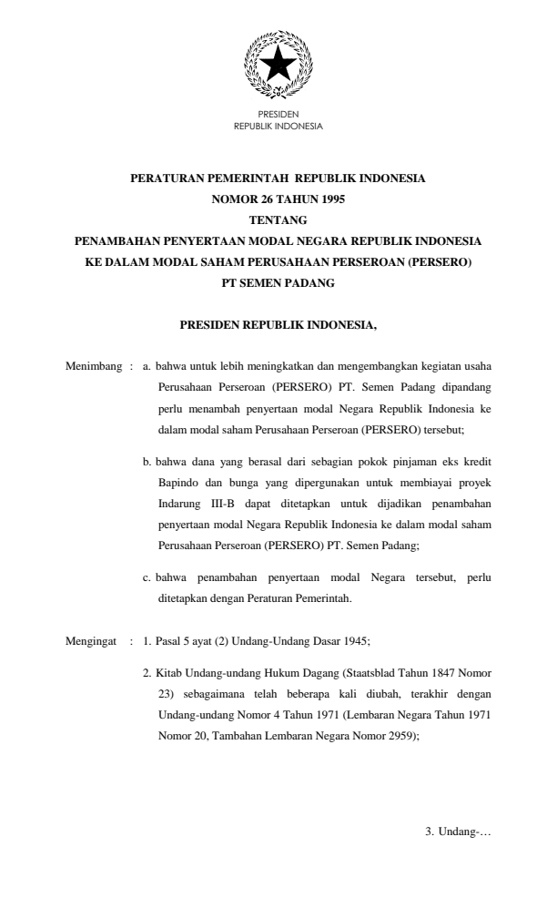 Peraturan Pemerintah Nomor 26 Tahun 1995