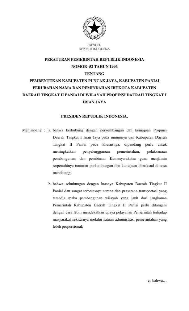 Peraturan Pemerintah Nomor 52 Tahun 1996
