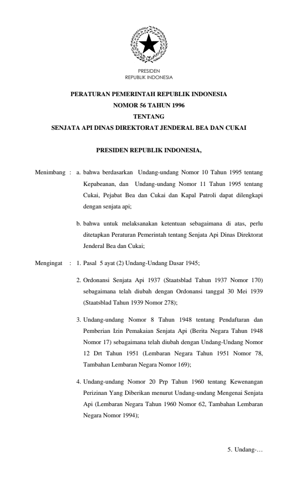 Peraturan Pemerintah Nomor 56 Tahun 1996