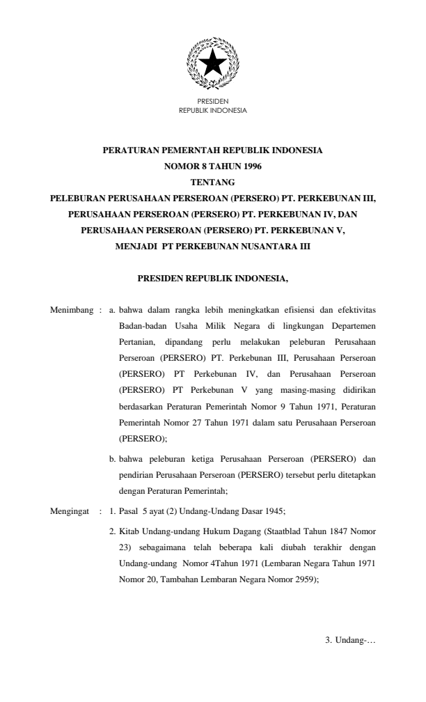 Peraturan Pemerintah Nomor 8 Tahun 1996